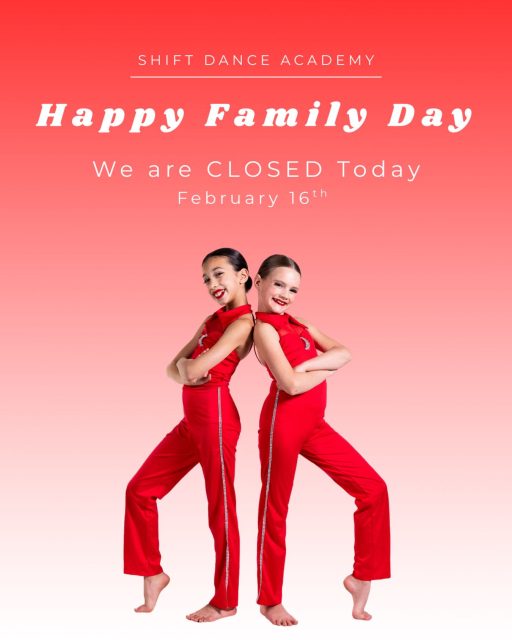 Happy Family Day! ♥️

We are so grateful for our dance family! We hope you find the time to enjoy the long weekend with your families and loved ones! 

We are closed Feb 16th. Classes will resume as usual on Tuesday, Feb 17th!