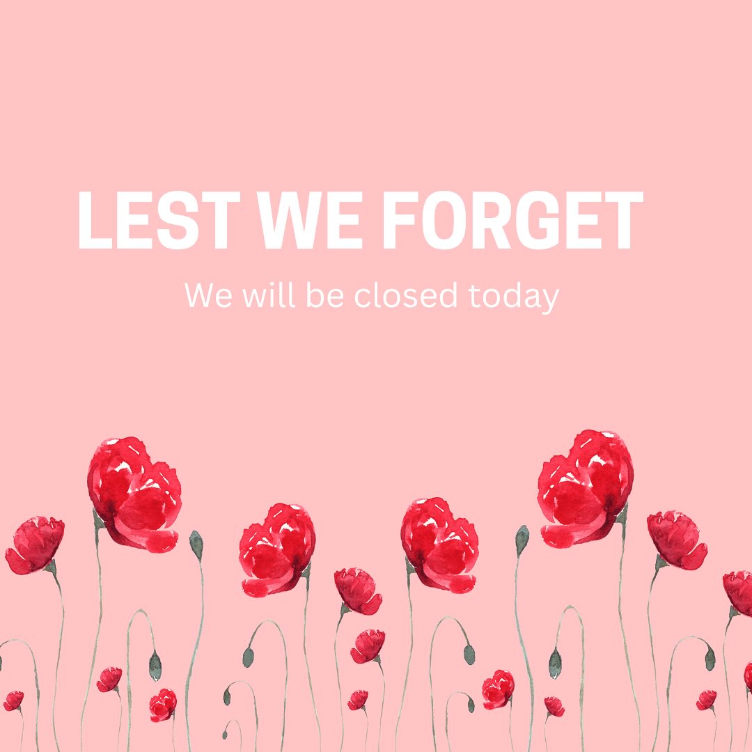 In honour of Remembrance Day, we will be closed on Tuesday, November 11th as we remember and pay tribute to those who served. 

Classes will resume tomorrow November 12th.