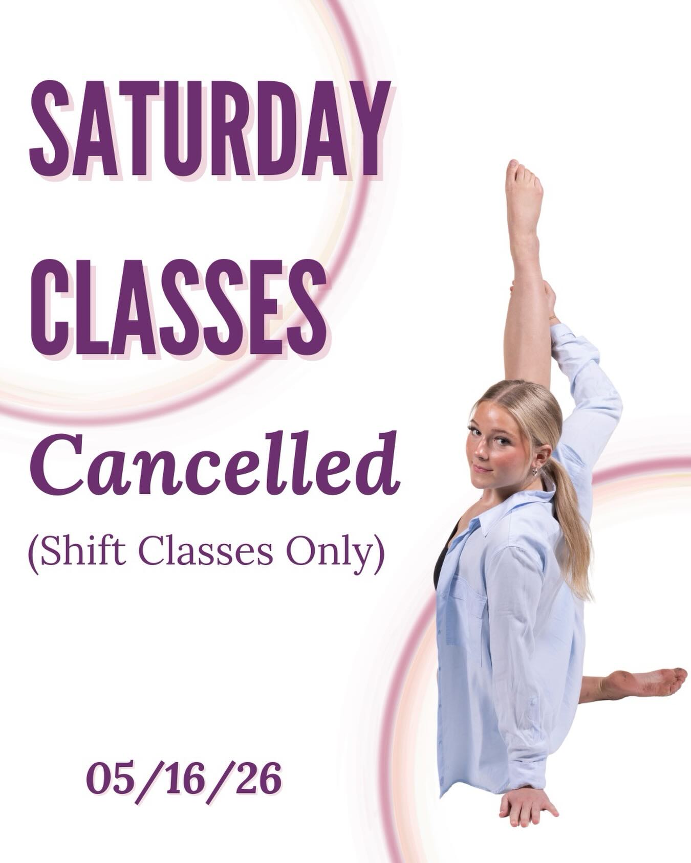 Shift classes will be CANCELED this Saturday, May 16th!

Pink Petal will still be running!