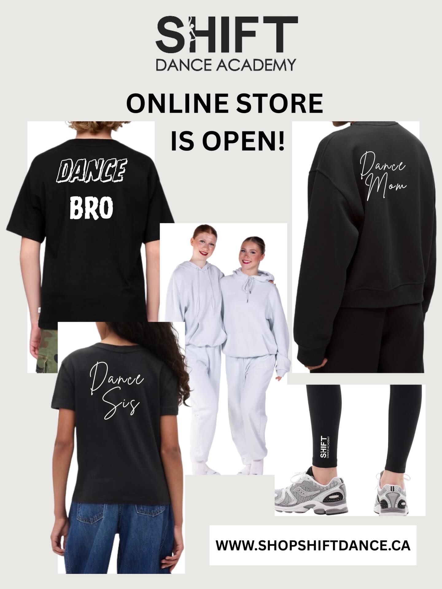 Our Online Store is OPEN for new orders! 

Last chance to purchase gear in time for competition season! Don’t miss out!

Visit www.shopshiftdance.ca or use the link in our bio!