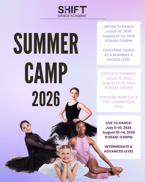 Summer camp registration is OPEN!! 

We can’t wait to dance with you this summer 😎 

Visit our website www.shiftdance.ca or email the office info@shiftdance.ca to reserve your spot!