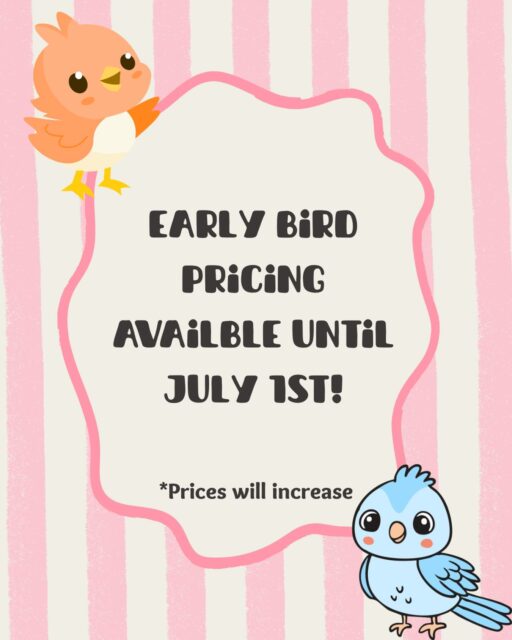 7 Days Left to claim early bird prices⏳

All prices increase as of July 1st!

Spots are filling up! Make sure to submit your registration to guarantee your dancer’s spot for the fall!