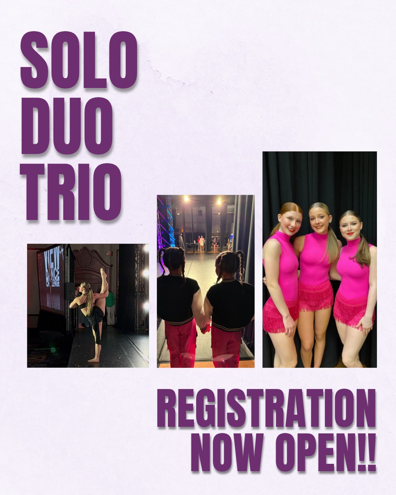✨Calling all Full Competitive Dancers!

SOLO/DUO/TRIO REGISTRATION IS OPEN!! 

If your dancer is interested in working one-on-one with an instructor on a solo/duo/trio, contact the office for more info!

📧info@shiftdance.ca